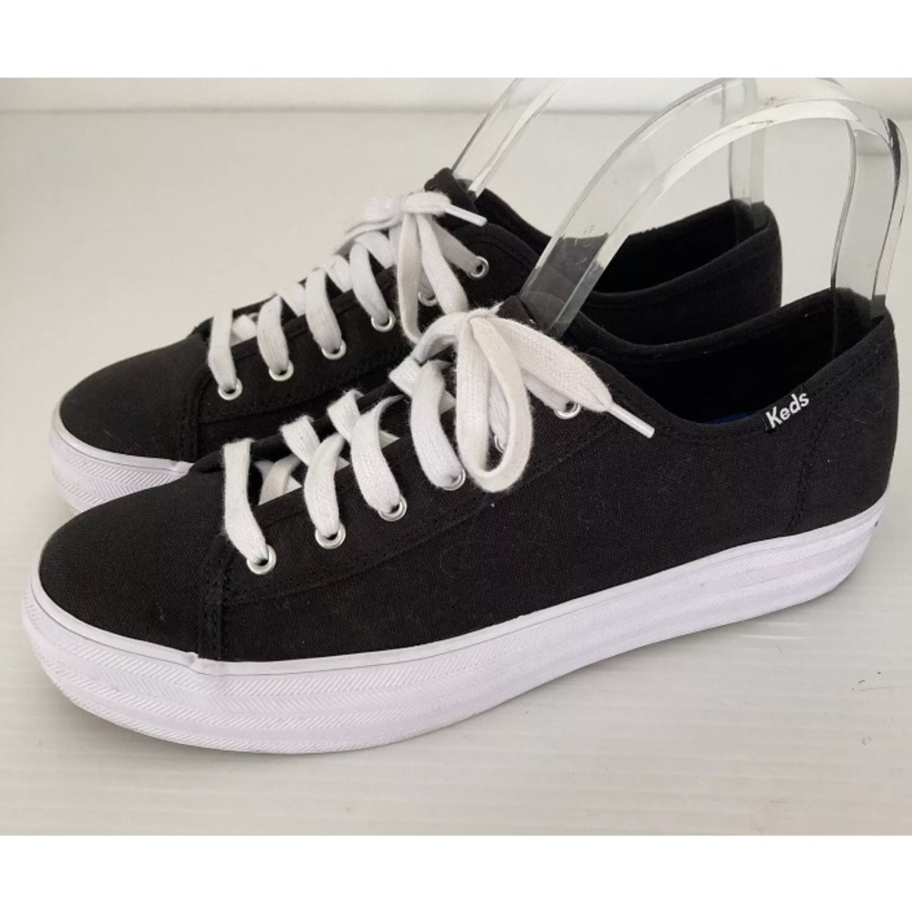 Keds Triple Kick Platform Lace Up Sneakers Size 8 Black Womens Canvas Shoes